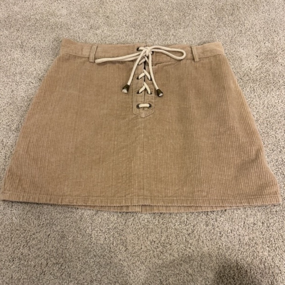 Kendall & Kylie Tan Lace Up Corduroy Mini Skirt Size Large